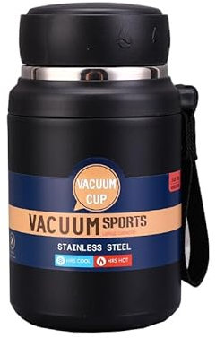 Thermobehälter für Essen 750ml ,warmhaltebehälter essen,Thermobecher Essen Edelstahl Warmhaltebehälter mit Löffel Essensbehälter Speisegefäß, Babybrei Warmhaltebox (Schwarz)