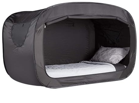 Pop-Bett-Zelt, Pop-Up-Sichtschutzzelt für den Innenbereich, Betthimmel zum Schlafen, Bettzelt mit Doppeltür, Installation – Bettzelt, Twin-Sichtschutz-Bettzelt für Erwachsene, (Schwarz)