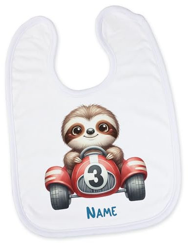 GRAZDesign Baby Lätzchen personalisiert mit Namen Faultier Motiv als Geschenk für Jungen