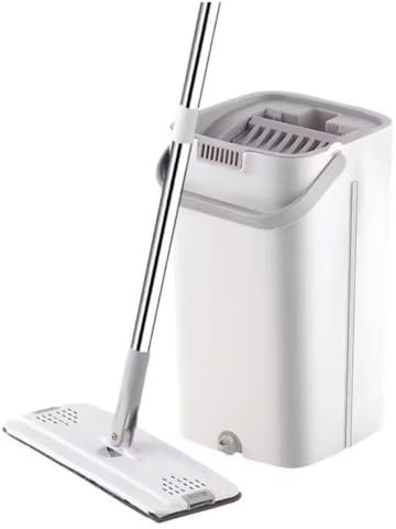AT Flat Mop and Bucket Set for Floor Cleaning - Compact & Lightweight Cleaning System with 360 Rotating Head - 2 Microfibre Reusable Wet and Dry Mop Pads Included - 2 Chamber Design