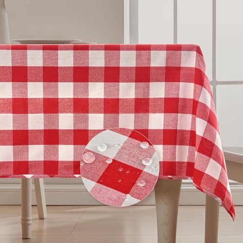 Tischdecke rot-weiß kariert 140 x 180 cm, schmutzabweisend，wasserabweisend | Rechteckig, wasserabweisend，bügelfrei, waschbar, Restaurant, Küche, Party, Dekorativ, Weihnachten, Neujahr, Café, Garten