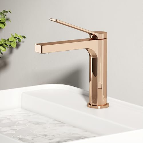 EMKE Robinet Salle de Bain Or Rose 195x173x46 mm, Laiton, Cartouche Céramique, Mitigeur Lavabo, Installation Facile, Avec Aérateur, Pour Cuisine et Lavabo
