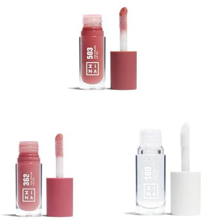 3INA MAKEUP - The Color Lip Oil 503 + 362 + 100 - Nude + Rosa + Transparent Lip Gloss mit Hyaluronsäure - 24h Feuchtigkeit Lip Balm für Trockene Lippen - Hochglänzende Lippenöl - Vegan - Cruelty Free