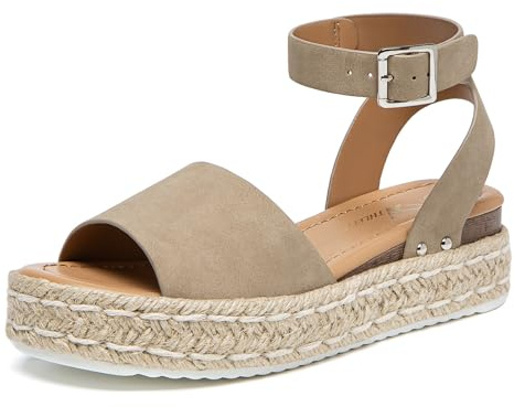 Athlefit Women's Flatform Espadrille Wedge Sandals Open Toe Casual Summer Sandals for Women Khaki Size 9