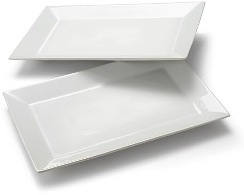 Set di 2 grandi piatti da portata in porcellana bianca, 45,7 x 30,5 cm, piatti rettangolari resistenti per feste, tacchino, cibo, dessert, antipasti, frutta, intrattenimento, matrimoni, Natale