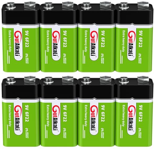 GutAlkaLi Pilas de 9 V, 8 unidades, Longlife Power para detector de humo, detector de incendios y fuego, micrófono 6lr61 6F22 PP3 MN1604