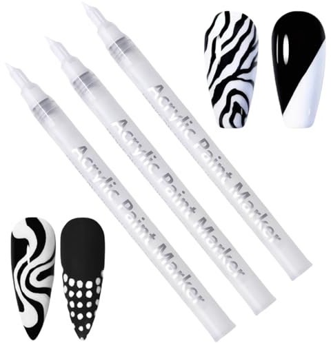 3 PCS White Nail Art Pens,Quick Dry Fine Tips Nail Art Pens for DIY Nail Decoration,White Fine Point Nail Polish Pen,Nail Varnish Pens,Nail Whitening Pencil for Real Under Nails for Women Girls