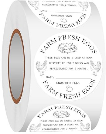 500Pcs Farm Fresh Egg Carton Stickers 2inch Round Unwashed Egg Carton Labels with Collection Date Self-Adhesive Egg Packaging Labeling for Chicken Duck Quail Egg (White)
