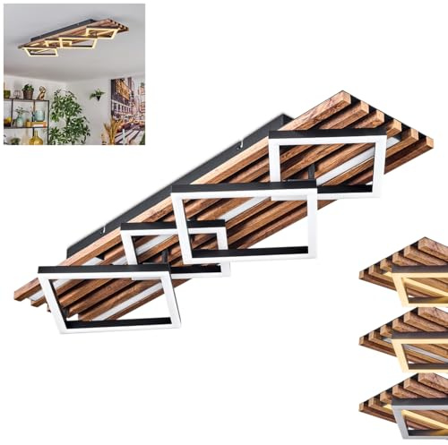 HOFSTEIN LED Deckenleuchte Ellekilde, Deckenlampe aus Metall/MDF/Kunststoff in Schwarz/Holzoptik/Braun/Weiß, Leuchte im modernen Design für Schlafzimmer, Esszimmer, Wohnzimmer, Küche, Flur