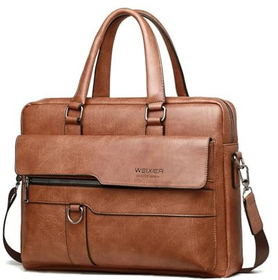 Sac pc Portable Porte-documents de grande capacité, sac à bandoulière en cuir PU d'affaires haut de gamme, sac à main de bureau for ordinateur portable de 14 pouces Sacoche Ordinateur Portable(Light b