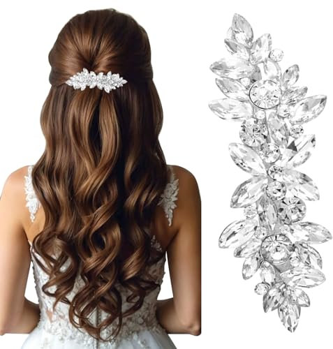 LunarCharm Strass mollette per capelli, Accessori per capelli argentati da sposa per donne, fermagli con cristalli scintillanti, fermagli floreali eleganti per matrimoni, spose, capelli lunghi