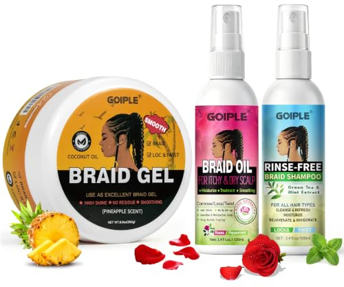 Gel-Set für lockiges Haar mit geflochtenem Shampoo und Öl Spray – Glättend für Twists, Locs, Zöpfe, Cornrows und Kantenkontrolle – Afro-Haargel Haarpflegeset, geflochten, einfach zu verwenden