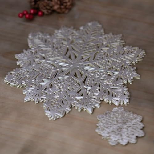 Marco Paul Snowflake Placemats And Coaster Sets 6 Pc - Hard Wearing PVC Vinyl Silver Christmas Place Mats For Table - Easy Clean Christmas Place Mats Set Of 6 For Home Restaurant Dining Table Mat