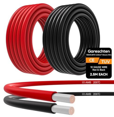 10 AWG Electrical Wire 2x2.5m Soft Silicone Tinned Copper Wire (Red & Black) - Low Impedance, High Temp Resistant Stranded Copper Cable for DIY, Toys, RC Models, Drones & Industrial Applications