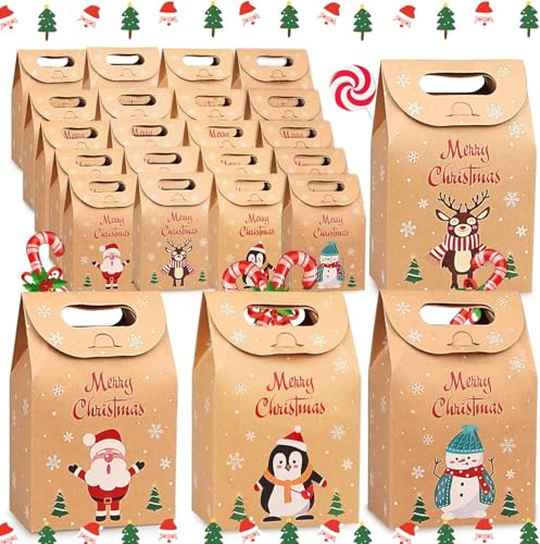Geschenktüten Weihnachten, 24 Stück Nikolaus-Tüten, Papiertüten Klein, Geschenkbeutel zum Befüllen, Kraftpapier Geschenkbox (24pcsA)