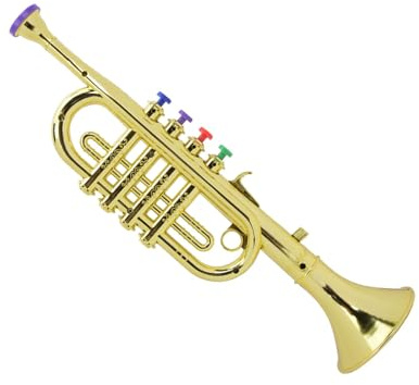Kikumi Kindergold -bedeckte Plastik -Trompete für Kinder, Vorschulmusikspielzeug, Windinstrument
