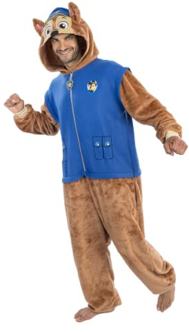 Chaks - Chase Jumpsuit für Erwachsene, Flauschiger Onesie | Offizieller Paw Patrol Overall mit Kapuze und Ohren, Kostüm und Freizeit Outfit für Karneval und Alltag