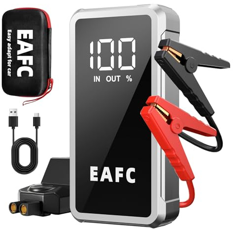 Arrancador De Coches 12000mAh, 5000A Arrancador De Baterias De Coche 12V(10L Gasolina/6L Diesel), Arrancador Bateria Moto con 3 Modos LED, Pantalla LCD, Salidas USB 2.0, Bolso de Mano
