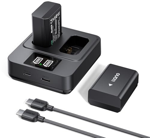 llano 2-Pack NP-FW50 Batteries & 20W Fast Charger Set - for Sony Alpha A6400, A6000, ZV-E10, a7 ii, a7r ii, A6300, A6500, a7s, a7, a7s ii, a5100 Cameras - Real 1080mAh Capacity, USB-C Fast Charging