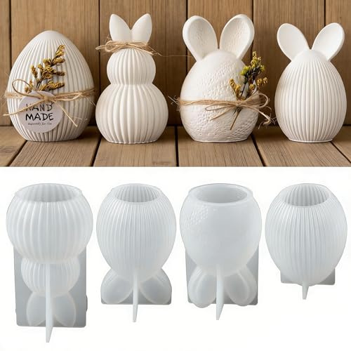 Silikonformen Gießformen Ostern, 4 Stück Silikonform Ostern Eier, Silikonforms Ostern für Frühling, Silikonform Gießformen Ostern, Gießformens Ostern Hase, für DIY Osterdeko Handwerk,Ornament (G)