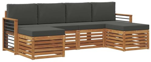 vidaXL Sofagarnituren 6 pcs Natur und Anthrazit Massivholz Akazie, Outdoor-Sofa, modernes Gartenmöbel, langlebiges Ecksofa, Terrasse Lounge, Sitzgruppe für die Veranda