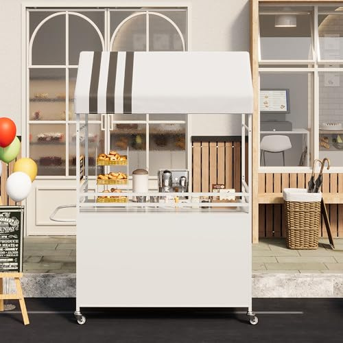 CSstone Chariot de Vente Portable avec auvent, Chariots Alimentaires Mobiles avec Roues verrouillables, présentoir de Rue Robuste de 215 cm de Haut pour événements intérieurs et extérieurs