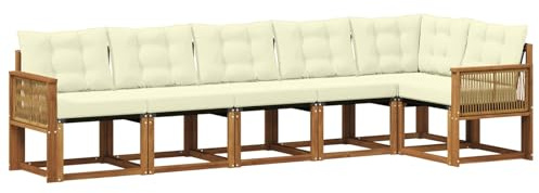 vidaXL Outdoor-Sofagarnitur mit Kissen 6 pcs Natur und Creme, Gartenlounge, Moderne Sofas für draußen, strapazierfähige Sitzgruppe für Terrasse, Perfekter Komfort
