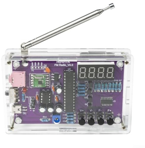 Kit di saldatura radio FM fai da te 87-108 MHz | Custodia trasparente in acrilico con display a LED | Strumento di apprendimento elettronico per principianti (con alloggiamento)