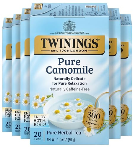 Twinings Pure Camomile Herbal Caffeine-Free Tea Bags, 20 CT Box (6 Pack)