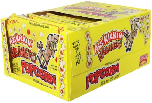 KICKIN' Bolsas de palomitas de maíz para microondas Habanero, paquete de 12, regalo gourmet de palomitas de maíz picantes