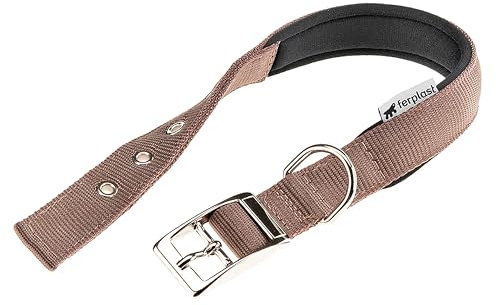 Ferplast Hundehalsband, Größe M, Groß, aus gepolstertem Nylon, verstellbare Metallschnalle, Halsumfang 34–42 cm, Braun