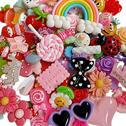 Chenkou Craft 50 pz, sacco di bottoni a fondo piatto assortiti, varie fantasie, in resina