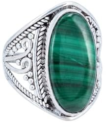 mantraroma Malachit Ring Damen 925 Sterling Silber – Cabochon Edelstein Ring mit grünem Malachit, Vintage Statement Schmuck