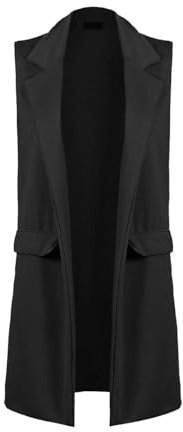 REAL LIFE FASHION LTD Womens Ladies Sleeveless Long Duster Coat Waistcoat Smart Blazer Plus Size Black