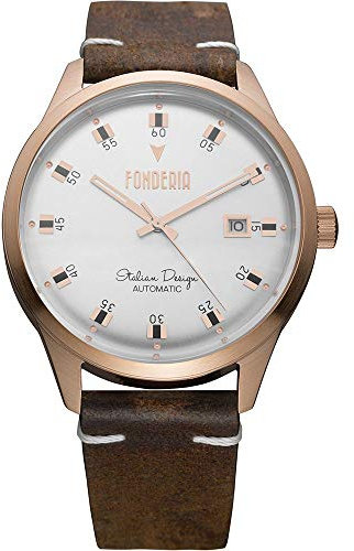 Fonderia Herrenuhr The Alchemist - Vintageuhr Edelstahl, italienisches Design, Datum, Automatikuhr mit Glasboden