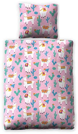 jilda-tex Bettwäsche 100% Baumwolle Design Fiesta Bettwaesche Kinderbettwäsche Lamabettwäsche Lama 135x200 cm + 80x80 cm Bettwaesche (Pink)