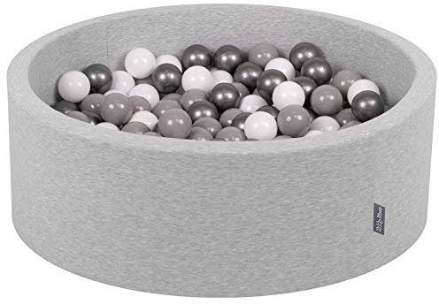 KiddyMoon 90X30cm/200 Bolas ∅ 7Cm Piscina De Bolas para Ninos Hecha En La UE, Gris Clr:Blanco/Gris/Plata
