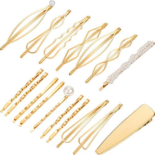 Yaomiao 17 Pièces Ensemble d'Épingles à Cheveux en Or Pinces à Cheveux Géométriques Barrettes à Cheveux en Métal Dorées Décoratives Bijoux de Coiffure Accessoires pour Femmes Fête Mariage