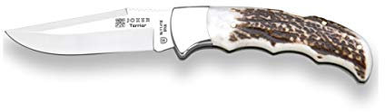 joker Coltello da tasca Multiuso con cache di corno di cervo, ghiera in acciaio inox, lama MOVA 9 cm, 155 gr, NC17 per la Pesca, l'Escursionismo, Il Campeggio