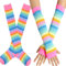 CHIC DIARY Fingerlose Armstulpen Kniestrümpfe Regenbogen Bunte Streifen Handschuhe Overknee Strümpfe Cheerleader Karneval Kostüm