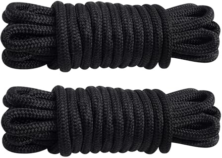 Sailing Boat Dock Lines Double Braided Nylon Ropes Anchor Lines Pre-spliced with a 12 Loop Marine Boat Rope Mooring Lines Boating Accessories (16.5ft/ 25ft/ 50ft, Dia:3/8, 1/2, 5/8)