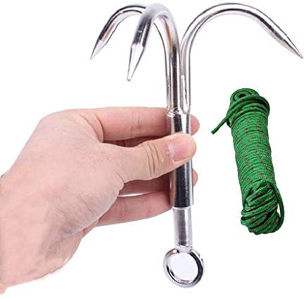 JHKJ Hochwertige Greifer Kletter Krallen Außen Edelstahl Berg Wilde Flucht Und Überleben Werkzeuge,Rope20m,L