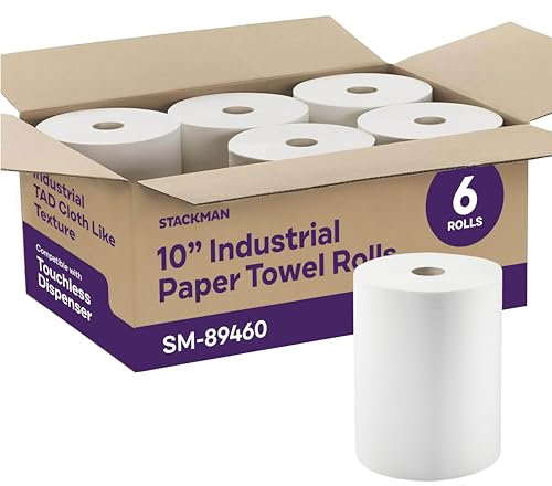 Industrielle Papierhandtücher, 10 x 800 cm, Weiß, hohe Kapazität, Premium-Qualität (TAD-Stoffart-Textur), passt berührungslosen, automatischen kommerziellen Handtuchspender (6 Rollen)