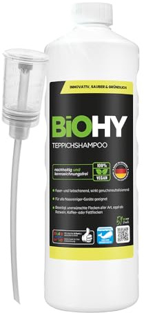 BiOHY Teppichshampoo (1l Flasche) + Dosierer | Teppichreiniger Konzentrat | ideal gegen hartnäckige Flecken | materialschonend & tierfreundlich | effektives Bio Mittel | kraftvoller Teppich Schaum