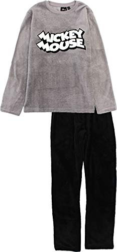 Disney Mickey Mouse - Pigiama a Maniche Lunghe in Pile Corallo, Grigio, L