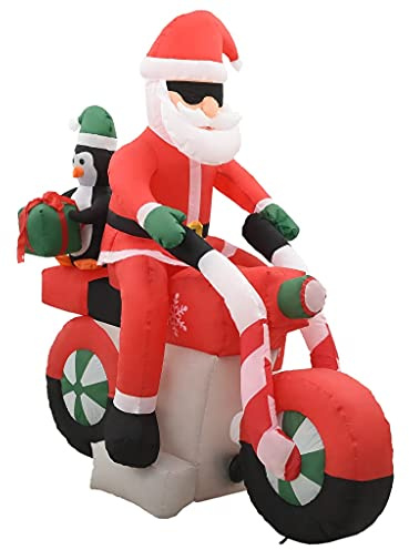 vidaXL Aufblasbar Weihnachtsmann Santa Pinguin auf Motorrad LED Beleuchtet Selbstaufblasend Weihnachtsdeko Figur Winter Deko IP44 160cm
