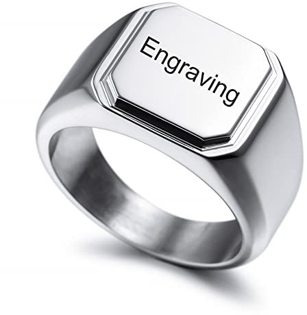 MunkiMix Gravierbarer Brief Signet Edelstahl Ringe mit Fett Initial Monogramm Stil Brief Text Namen Ring für Männer Frauen Paare Schmuck Geschenk (Silver 60)