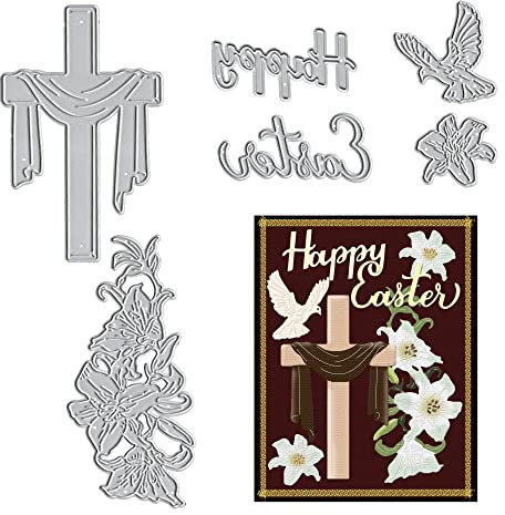 Metall-Stanzformen mit Ostermotiven, Motiv: Kreuz, Lilie, Blume, Taube, für Kartenherstellung, Scrapbooking, Papierbasteln, Album, Briefmarken, DIY, Osterdekoration