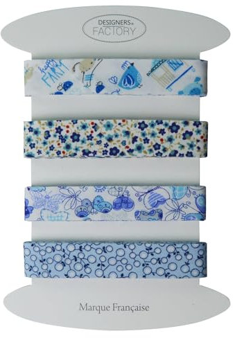 Set von 4 bedrucktes Baumwoll schrägband - Mehrere Farben erhältlich - Set von sehr guter Qualität - 2 Meter pro Farbe - 100% Baumwolle. (Set C)