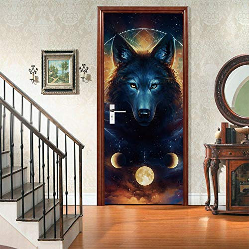 GSKBDQ 3D Innentür Türposter Schwarzes Tier Wolf Türtapete Türaufkleber 90X200Cm Selbstklebend Türfolie Poster Tapete Wandtattoo Tür Wandbild Aufkleber Schlafzimmer Bad Büro Hause Deko